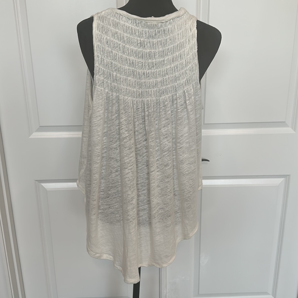 Free People, We The Free Linen and Cotton Blend Ivory Draped Smock Tank - Picture 6 of 7
